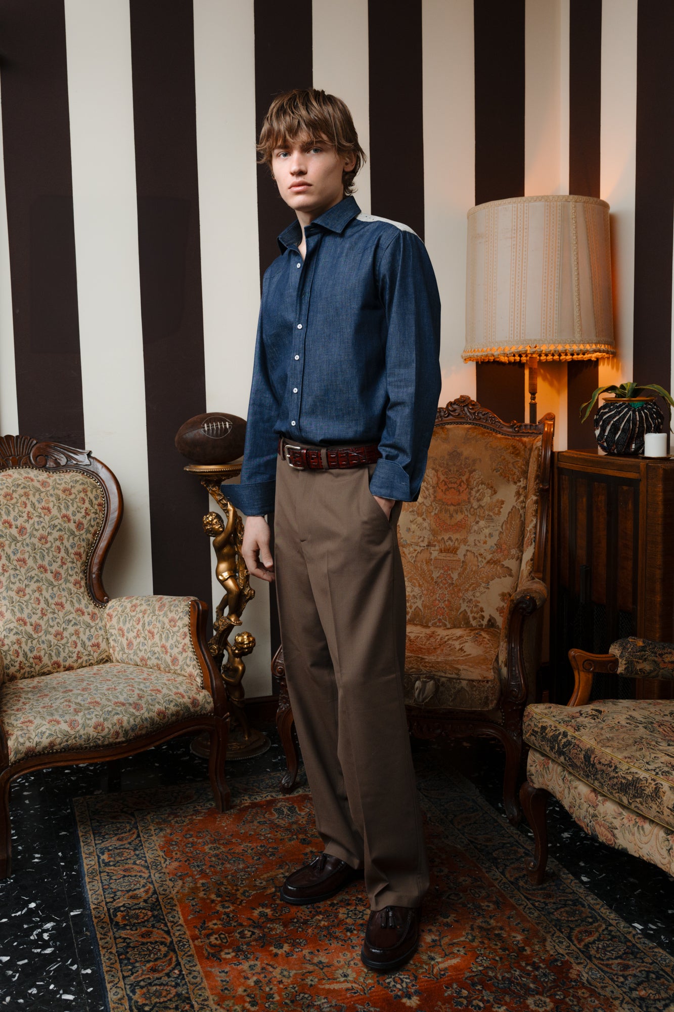 SOPHIA Denim Shirt with Suede Yoke and Mother-of-Pearl Buttons