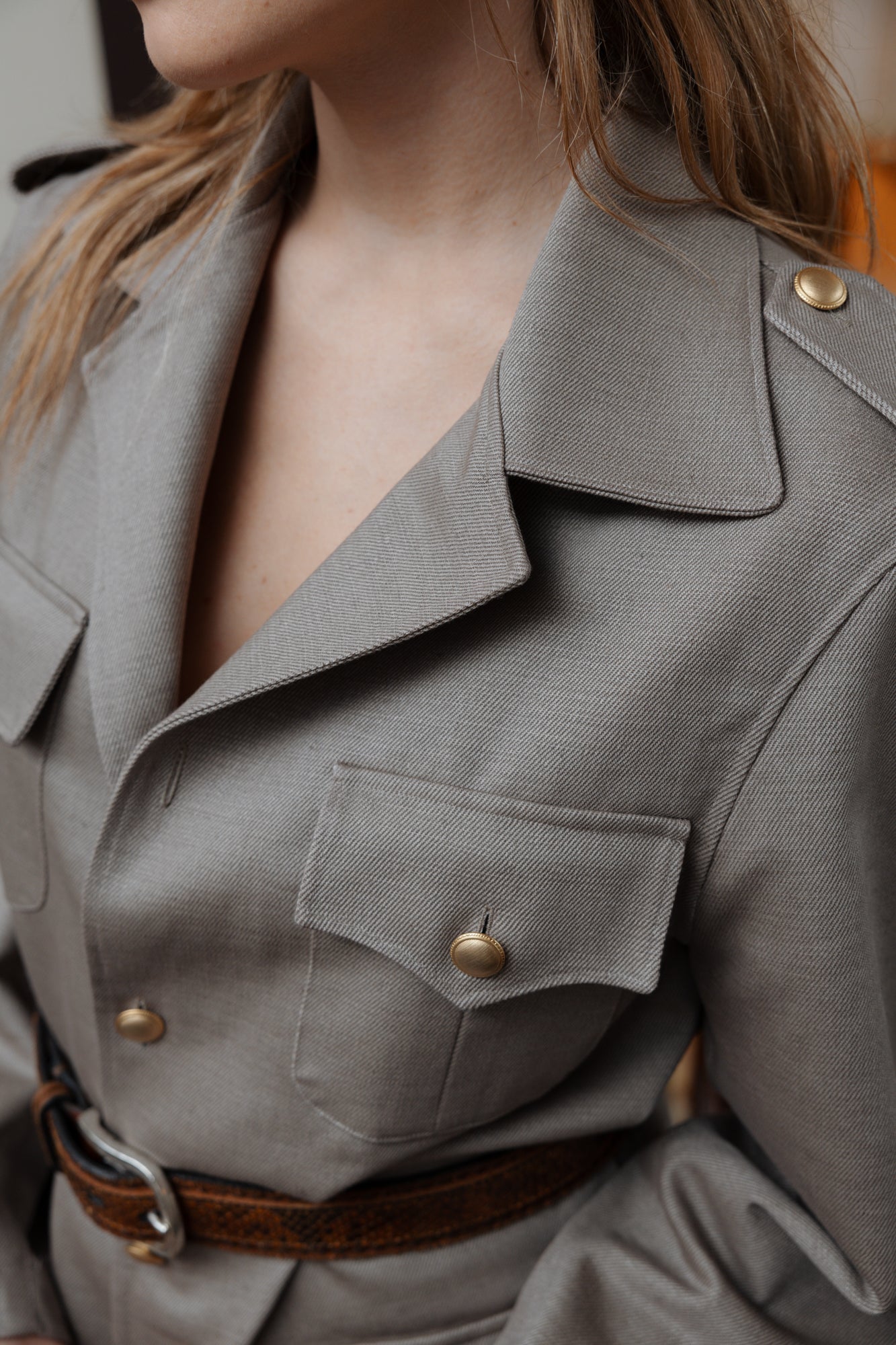 QUADRIVIO Unstructured Sand Green Jacket-Shirt with Flap Pockets and Satin Trim (Copy)