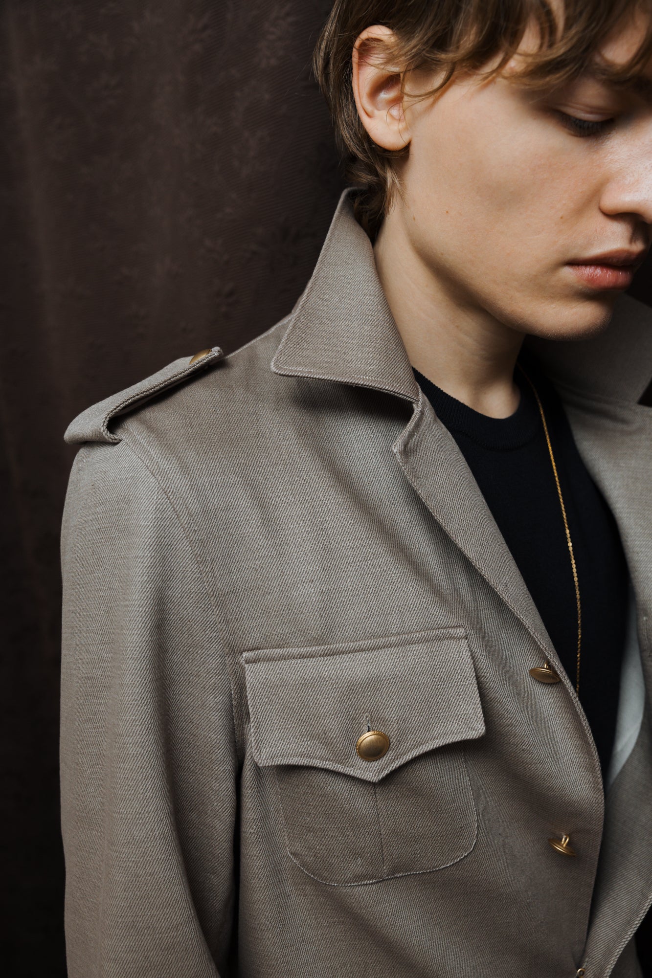 QUADRIVIO Unstructured Sand Green Jacket-Shirt with Flap Pockets and Satin Trim (Copy)