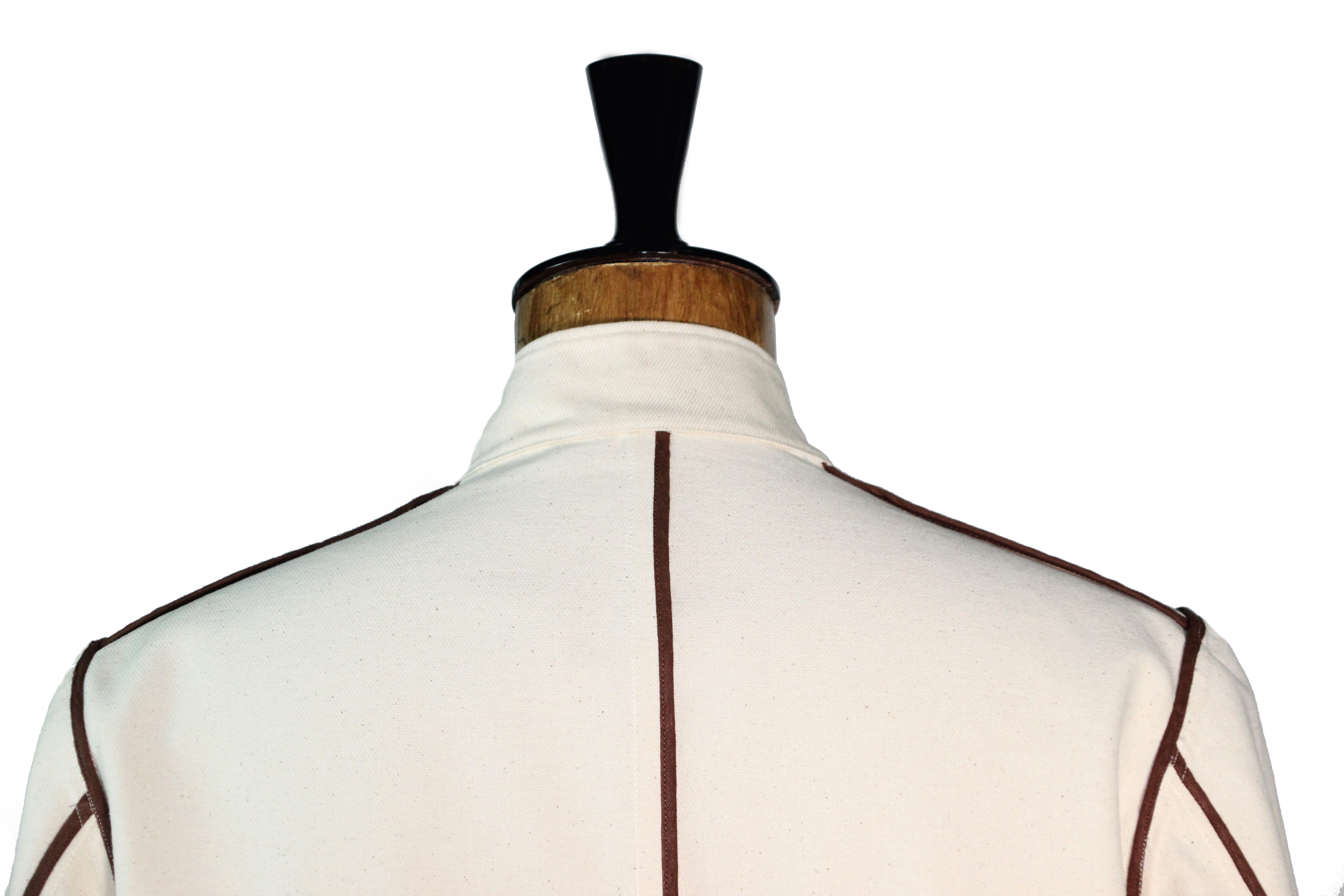 NOVENIA Unstructured Beige Shacket with Satin Trim and 9 Buttons