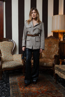 QUADRIVIO Unstructured Sand Green Jacket-Shirt with Flap Pockets and Satin Trim (Copy)