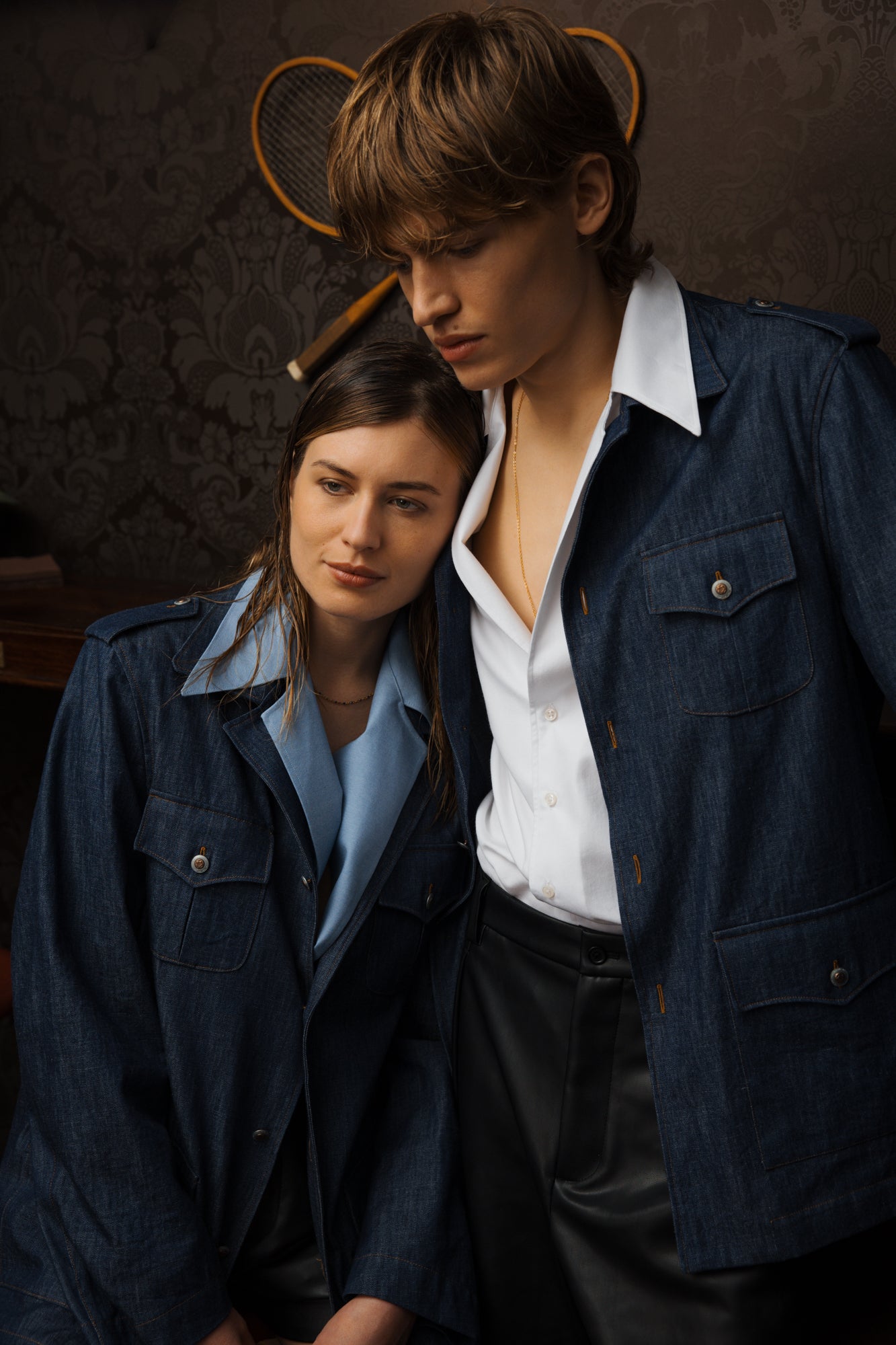 QUADRIVIO Unstructured Blue Jacket-Shirt with Flap Pockets and Satin Trim
