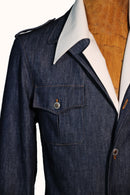 QUADRIVIO Unstructured Blue Jacket-Shirt with Flap Pockets and Satin Trim