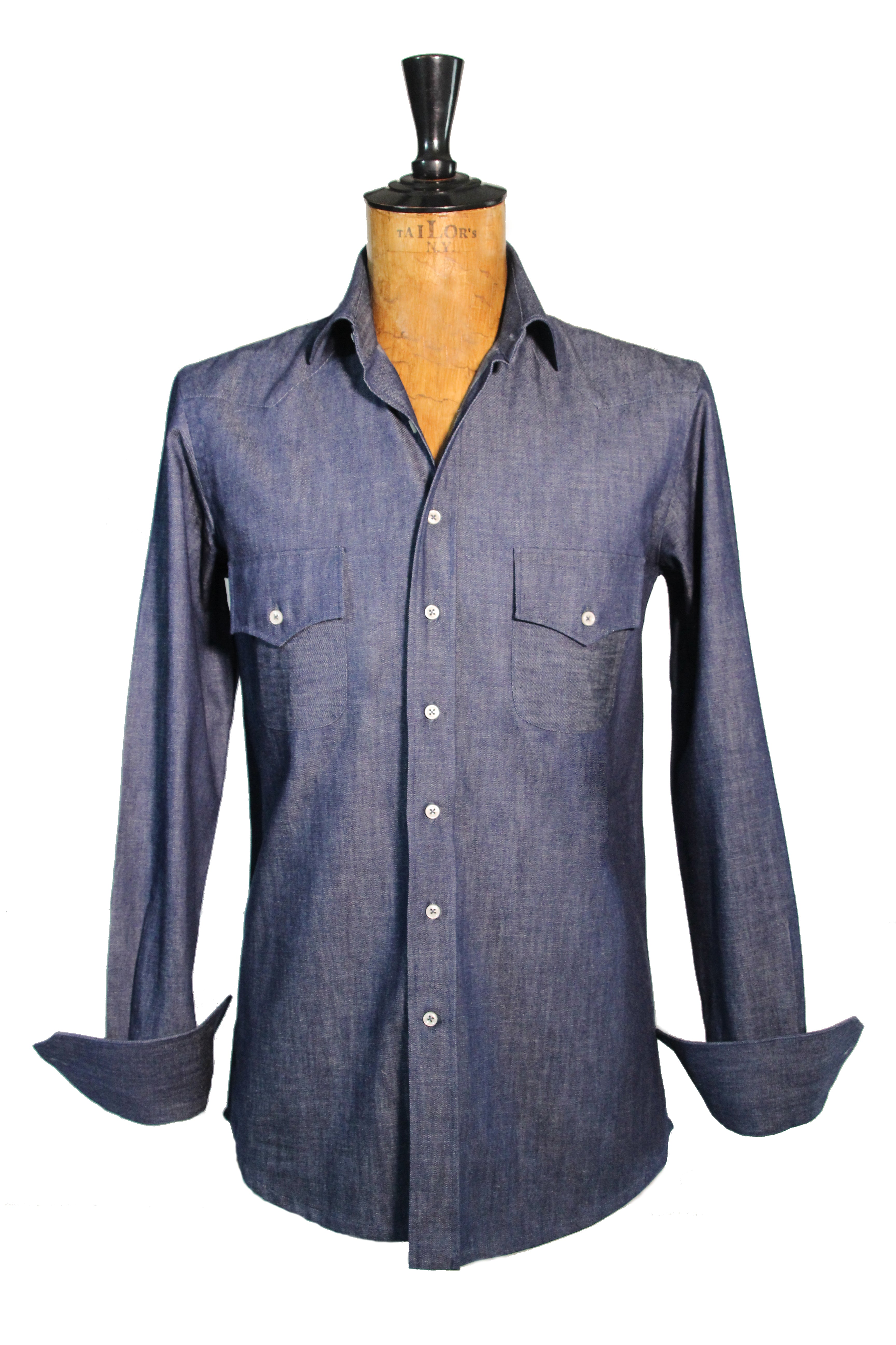 SOPHIA Denim Shirt with Suede Yoke and Mother-of-Pearl Buttons