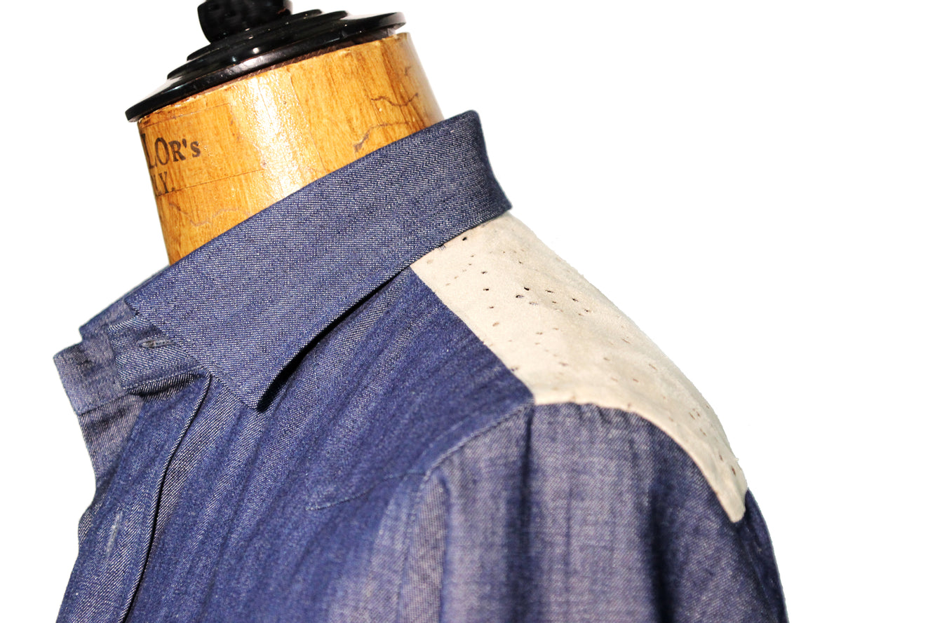 SOPHIA Denim Shirt with Suede Yoke and Mother-of-Pearl Buttons