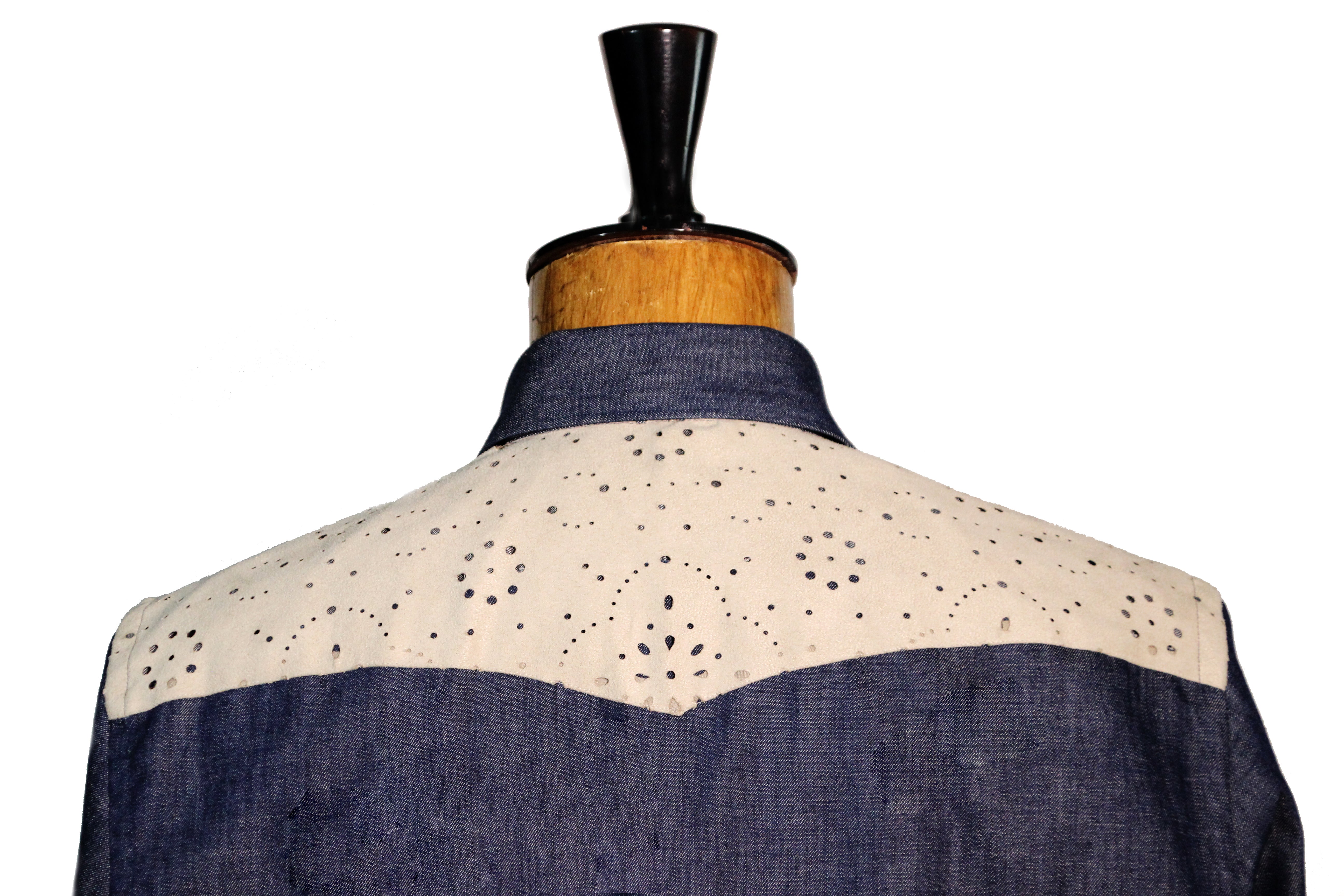 SOPHIA Denim Shirt with Suede Yoke and Mother-of-Pearl Buttons