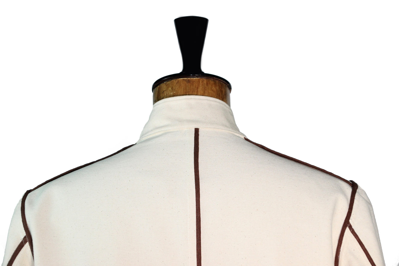 NOVENIA Unstructured Beige Shacket with Satin Trim and 9 Buttons